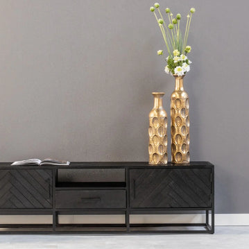 Mangoholz TV-Möbel Toronto Schwarz 180 cm Mahom