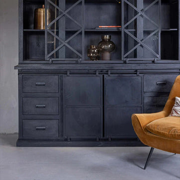 Mangoholz Buffet-Schrank Denver Schwarz 260 cm X Mahom