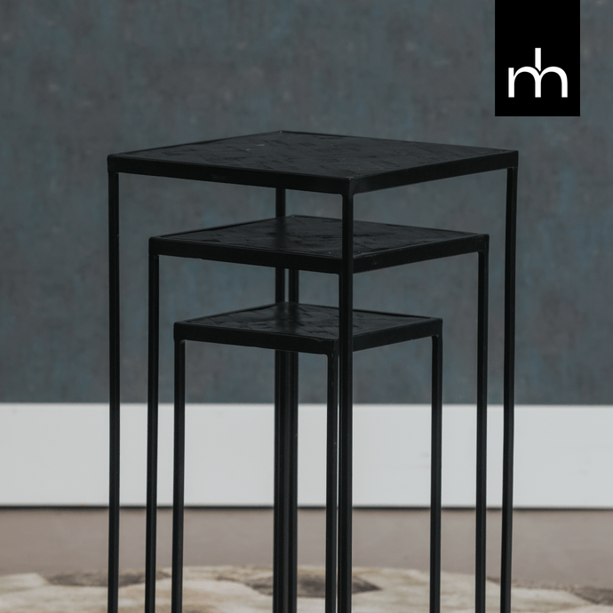 Mangoholz Beistelltisch Dayton Schwarz (Satz von 3) Mahom