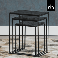 Mangoholz Couchtische Dayton Schwarz Satz von 3 Mahom