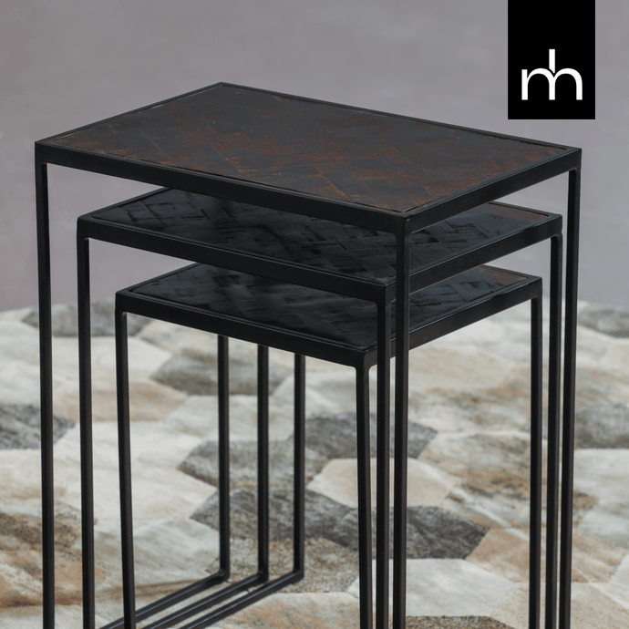 Mangoholz Couchtische Dayton Schwarz Satz von 3 Mahom