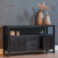 Mangoholz Anrichte Britt Schwarz 140 cm mit 3 Schubladen und 2 Türen Mahom