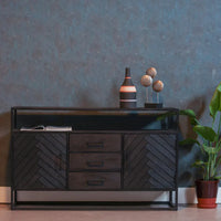 Mangoholz Anrichte Toronto Schwarz 145x90 cm Mahom