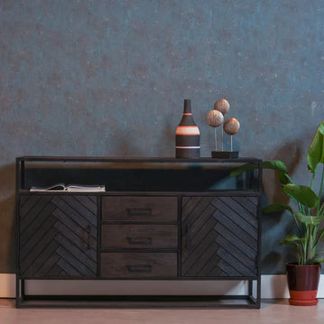 Mangoholz Anrichte Toronto Schwarz 145x90 cm Mahom