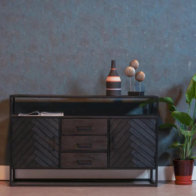 Mangoholz Anrichte Toronto Schwarz 145x90 cm Mahom