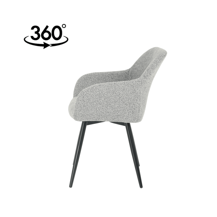 Esszimmerstuhl Amiens hellgrauer Bouclé-Stoff mit schwarzem Fuß Mahom