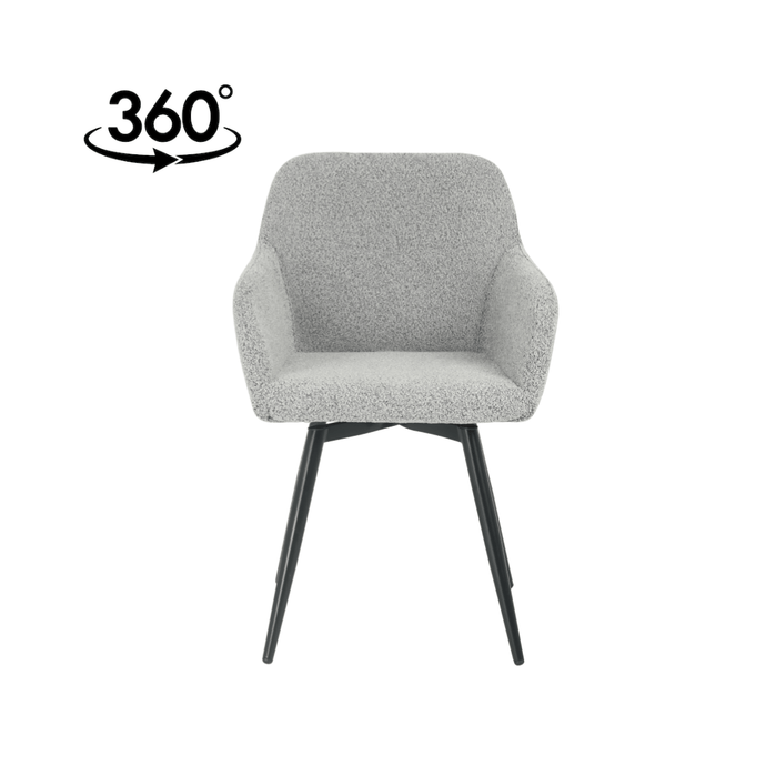 Esszimmerstuhl Amiens hellgrauer Bouclé-Stoff mit schwarzem Fuß Mahom