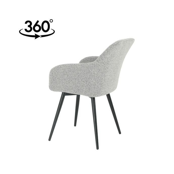 Esszimmerstuhl Amiens hellgrauer Bouclé-Stoff mit schwarzem Fuß Mahom