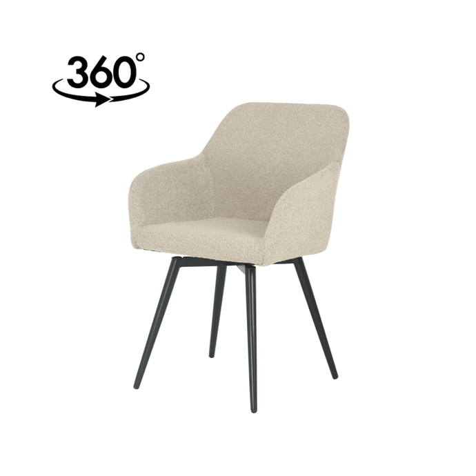 Esszimmerstuhl Amiens Sand Bouclé Stoff mit schwarzem Fuß Mahom