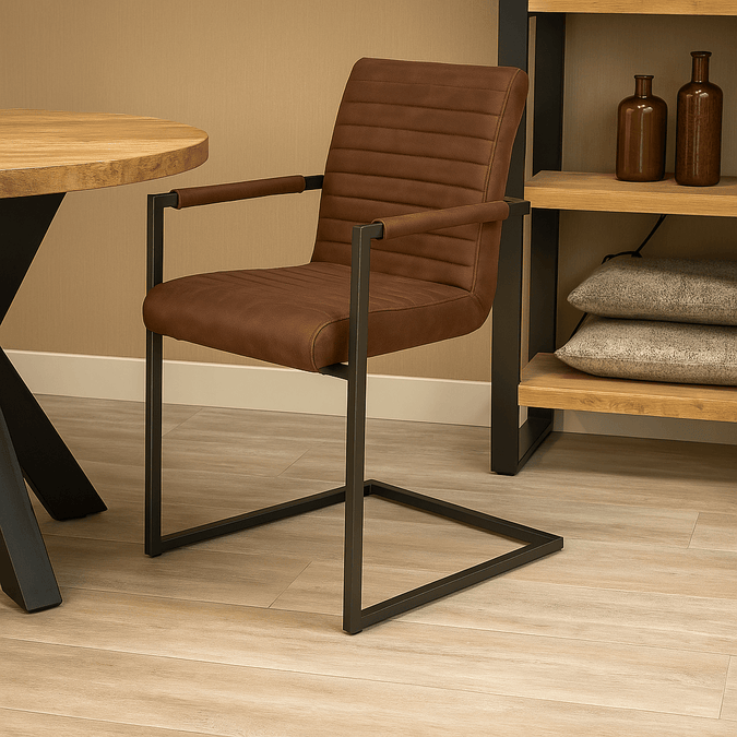 Esszimmerstuhl Braun Leder mit schwarzem Fuß