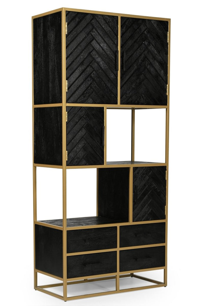Mangoholz Fächerschrank Napels 90 cm Gold Mahom