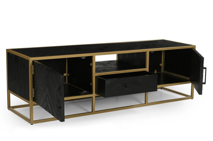 Mangoholz TV-Möbel Napels 165 cm Gold Mahom