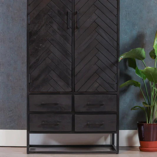 Mangoholz Schrank Toronto Schwarz 80 cm Mahom