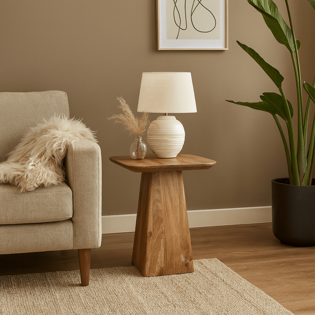 Mango-Holz-Couchtisch quadratisch 40 x 40 cm