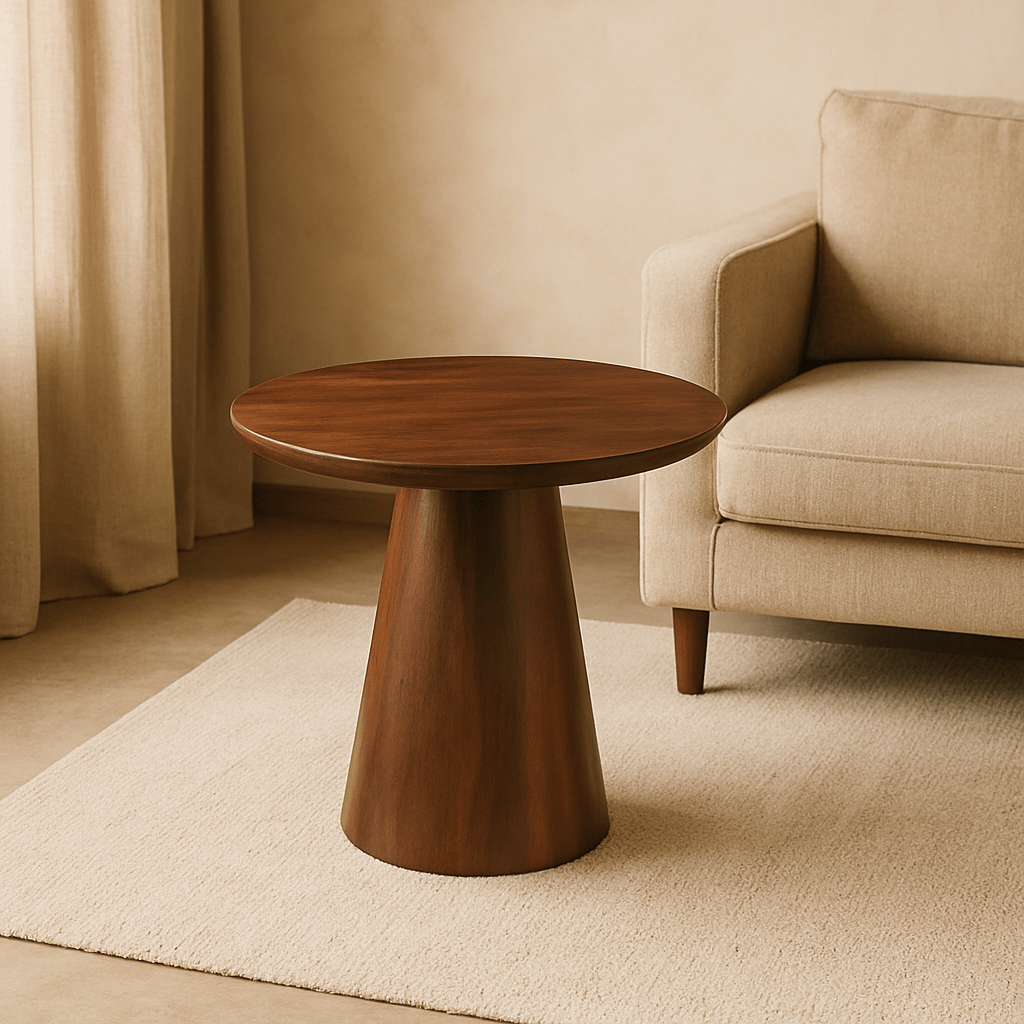 Mango-Holz-Couchtisch dunkelbraun rund 60 cm