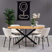 Esszimmerstuhl Lille weißer Bouclé-Stoff mit schwarzem Fuß Mahom