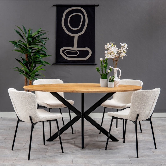 Esszimmerstuhl Lille weißer Bouclé-Stoff mit schwarzem Fuß Mahom