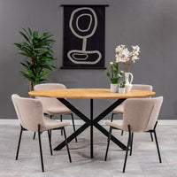 Esszimmerstuhl Lille Sand Bouclé Stoff mit schwarzem Fuß Mahom