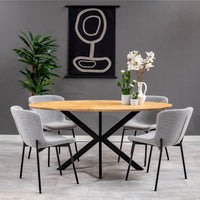 Esszimmerstuhl Lille hellgrauer Bouclé-Stoff mit schwarzem Fuß Mahom