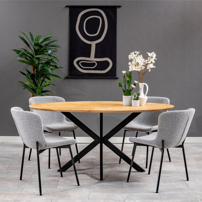 Esszimmerstuhl Lille hellgrauer Bouclé-Stoff mit schwarzem Fuß Mahom