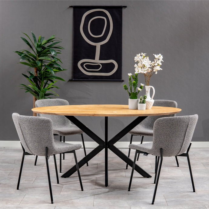 Esszimmerstuhl Lille Dunkelgrauer Bouclé-Stoff mit schwarzem Fuß Mahom