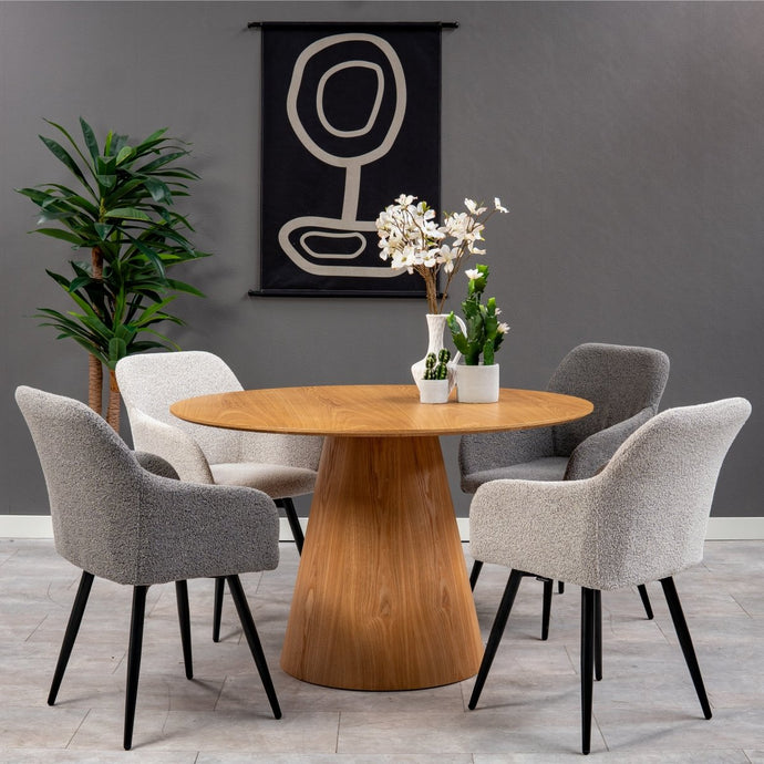 Esszimmerstuhl Amiens Bouclé-Stoff Dunkelgrau mit schwarzem Fuß Mahom