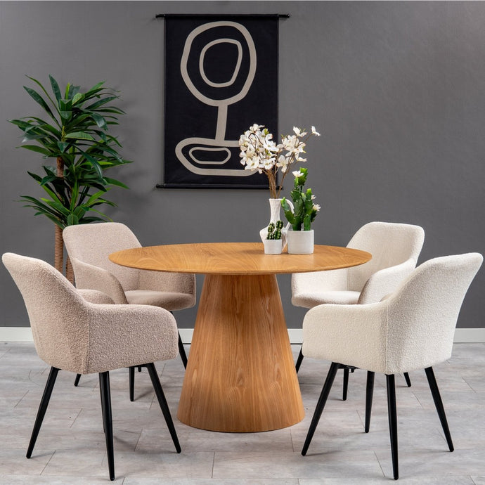 Esszimmerstuhl Amiens Sand Bouclé Stoff mit schwarzem Fuß Mahom