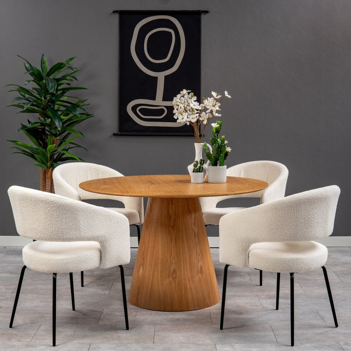 Esszimmerstuhl Rennes Weißer Bouclé-Stoff mit schwarzem Fuß Mahom