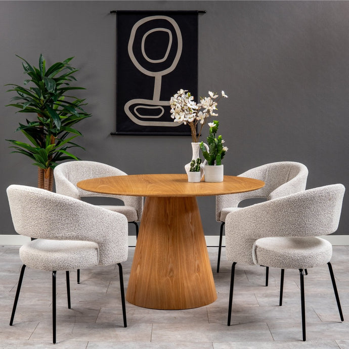 Esszimmerstuhl Rennes Beige Bouclé Stoff mit schwarzem Fuß Mahom