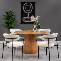 Esszimmerstuhl Metz Weißer Bouclé-Stoff mit schwarzem Fuß Mahom