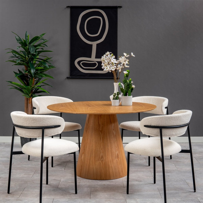 Esszimmerstuhl Metz Weißer Bouclé-Stoff mit schwarzem Fuß Mahom