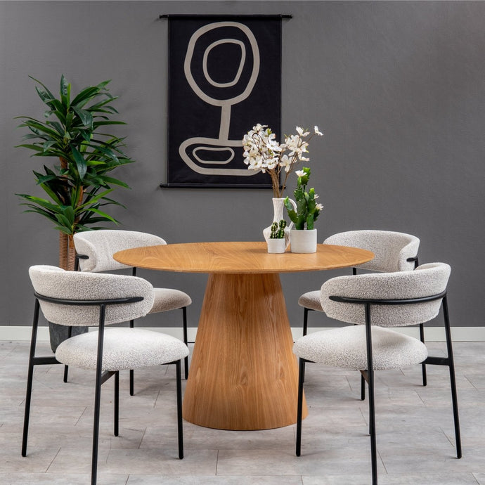 Esszimmerstuhl Metz Beige Bouclé-Stoff mit schwarzem Fuß Mahom