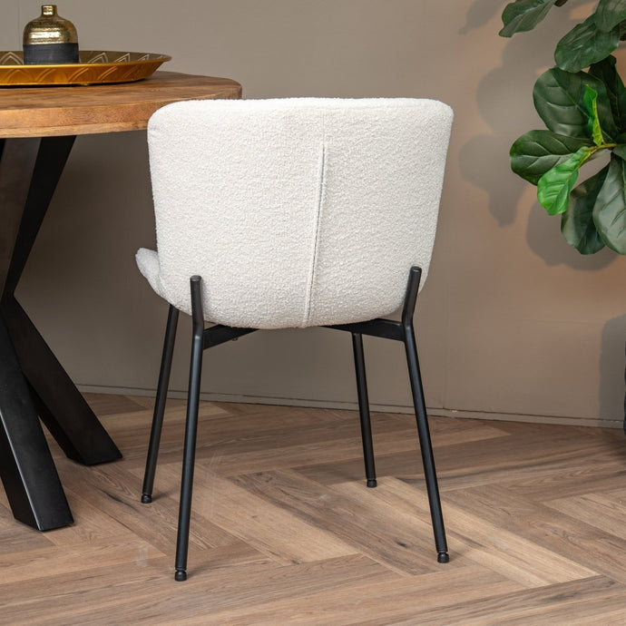 Esszimmerstuhl Lille weißer Bouclé-Stoff mit schwarzem Fuß Mahom