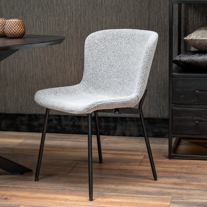 Esszimmerstuhl Lille Beige Bouclé Stoff mit schwarzem Fuß Mahom