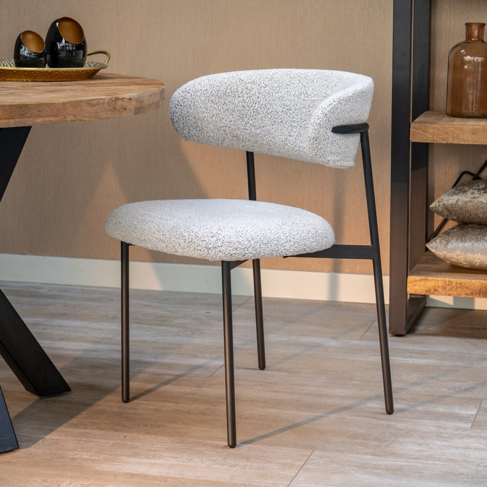 Esszimmerstuhl Metz Beige Bouclé-Stoff mit schwarzem Fuß Mahom