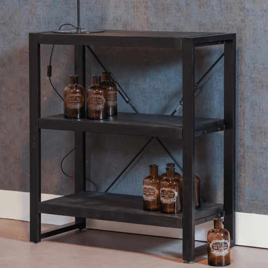 Mangoholz Bücherschrank Britt Schwarz 90 cm Mahom