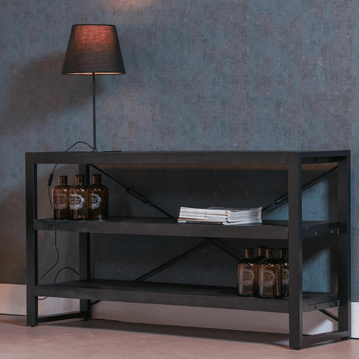 Mangoholz Bücherschrank Britt Schwarz 150 cm Niedrig Mahom