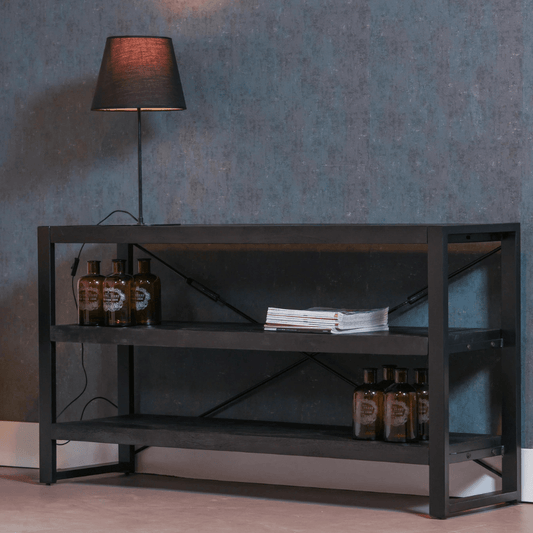 Mangoholz Bücherschrank Britt Schwarz 150 cm Niedrig Mahom