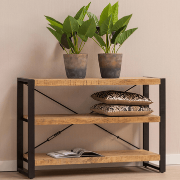 Mangoholz Bücherschrank Britt 120 cm Niedrig Mahom