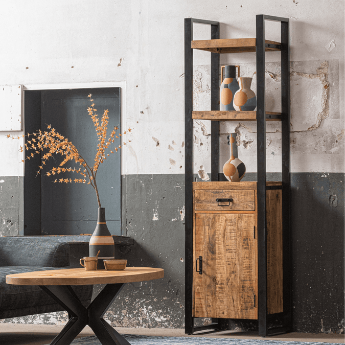 Holzbücherregal (mit 1 Tür und 1 Schublade)