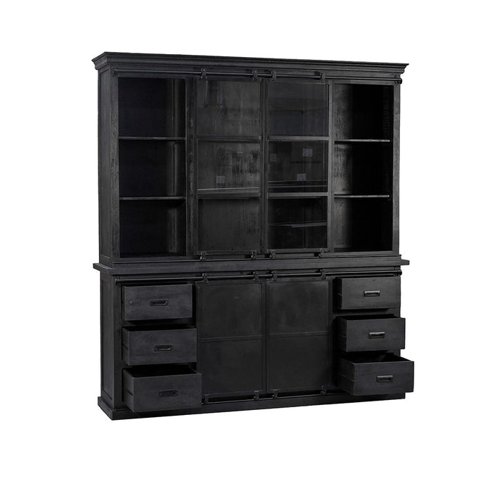 Mangoholz Buffet Schrank Denver Schwarz 200×220 cm Gerade Mahom
