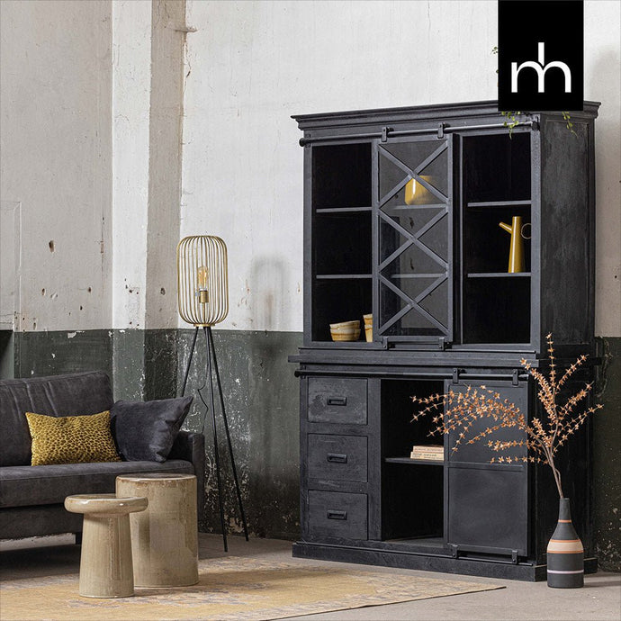 Mangoholz Buffett Schrank Denver Schwarz 160x220 cm X Einzeltür Mahom