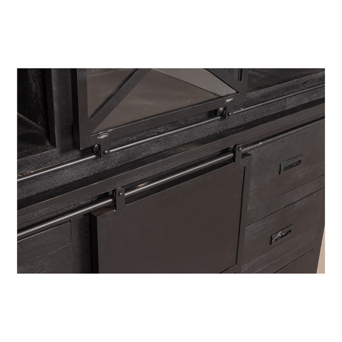 Mangoholz Buffett Schrank Denver Schwarz 160x220 cm X Einzeltür Mahom