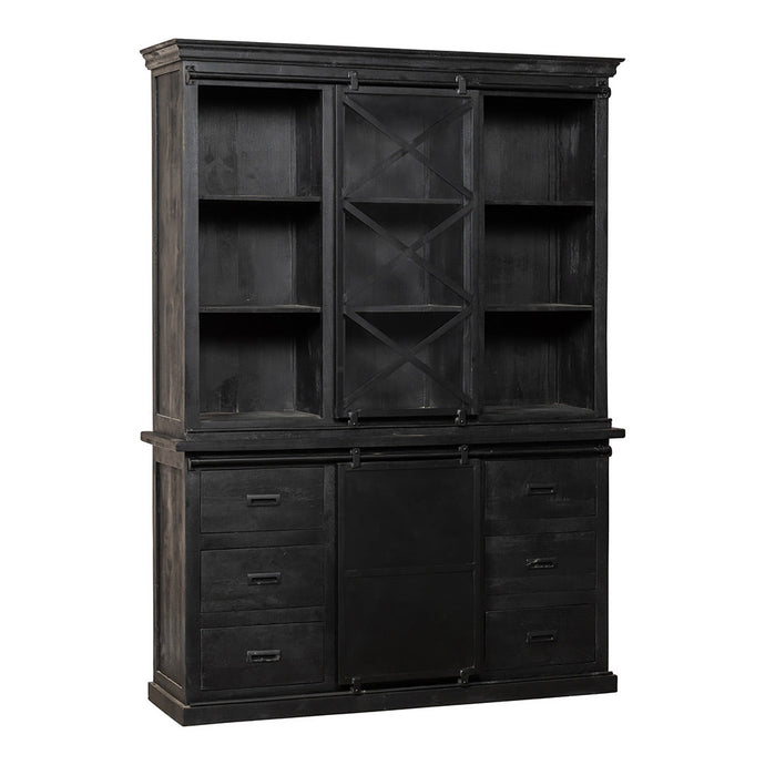 Mangoholz Buffett Schrank Denver Schwarz 160x220 cm X Einzeltür Mahom
