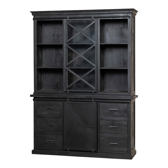 Mangoholz Buffett Schrank Denver Schwarz 160x220 cm X Einzeltür Mahom