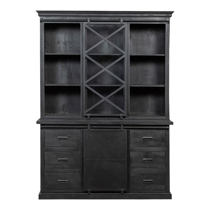 Mangoholz Buffett Schrank Denver Schwarz 160x220 cm X Einzeltür Mahom