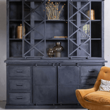 Mangoholz Buffet Schrank Denver Schwarz 160x220 cm Doppeltüren X Mahom