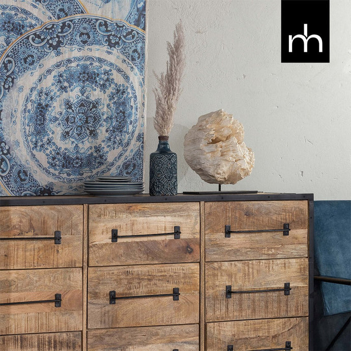 Mangoholz Anrichte Baltimore 160 cm 9 Schubladen Mahom