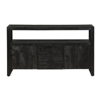 Mangoholz Anrichte Britt Schwarz 140 cm mit 3 Schubladen und 2 Türen Mahom