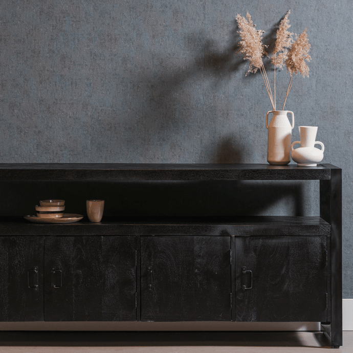 Mangoholz Anrichte Britt Schwarz 180 cm Mahom
